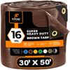 Xpose Safety 30 ft x 50 ft Heavy Duty 16 Mil Tarp, Brown, Polyethylene BHD-3050-A
